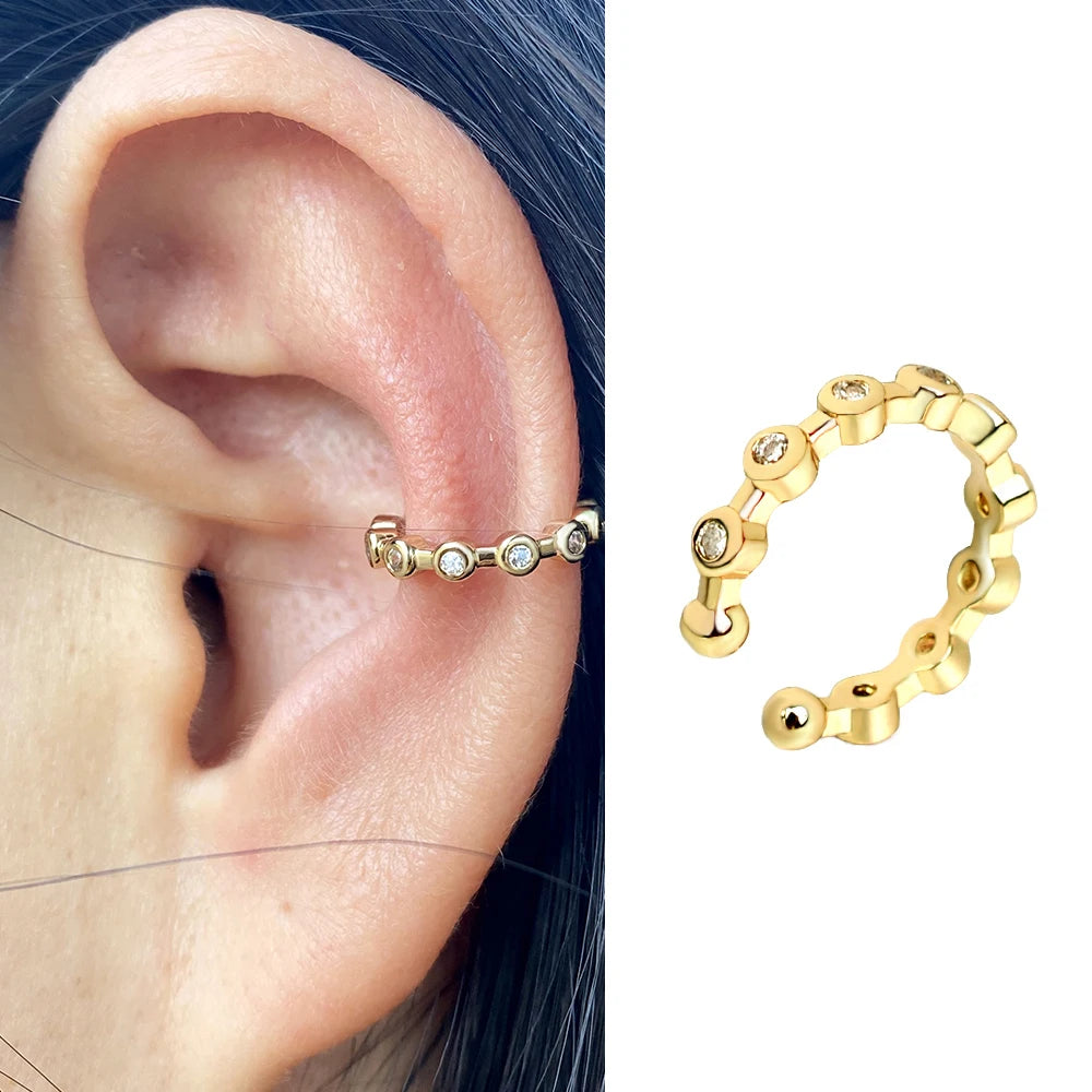 1pc Rainbow CZ Clip-On Ear Cuff – Non-Piercing Geometric Wrap Earring for Women & Girls