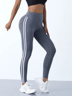 High-Waist Cropped Sport Leggings – Hip-Lifting Striped Fitness Pants for Women