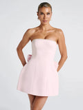 Pearl Strapless Mini Dress – Sexy Backless Bow Club Dress for Women