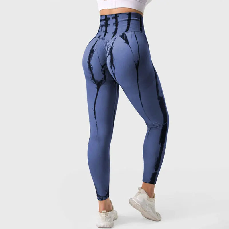 Seamless Tie-Dye Yoga Leggings – High-Waist Push-Up Fitness Tights for Women
