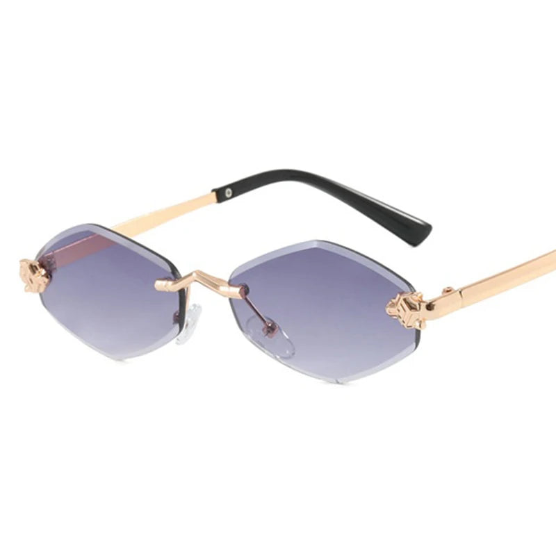 Luxuriöse randlose Polygon-Sonnenbrille für Damen – Vintage Braun Rhombus Gradient UV400 Brillen