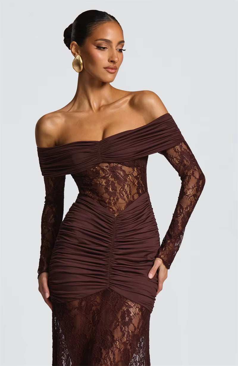 Off-Shoulder Lace Bodycon Maxi Dress