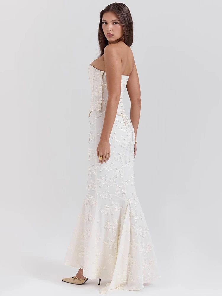 Strapless Lace-Up Crop & Maxi Skirt Set