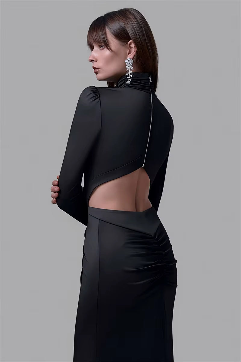 Premium Turtleneck Backless Split Maxi Dress