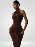 Ruched Halter Split Maxi Dress