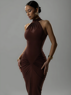 Ruched Halter Split Maxi Dress