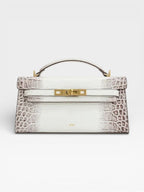 Crocodile-Embossed Leather Square Handbag