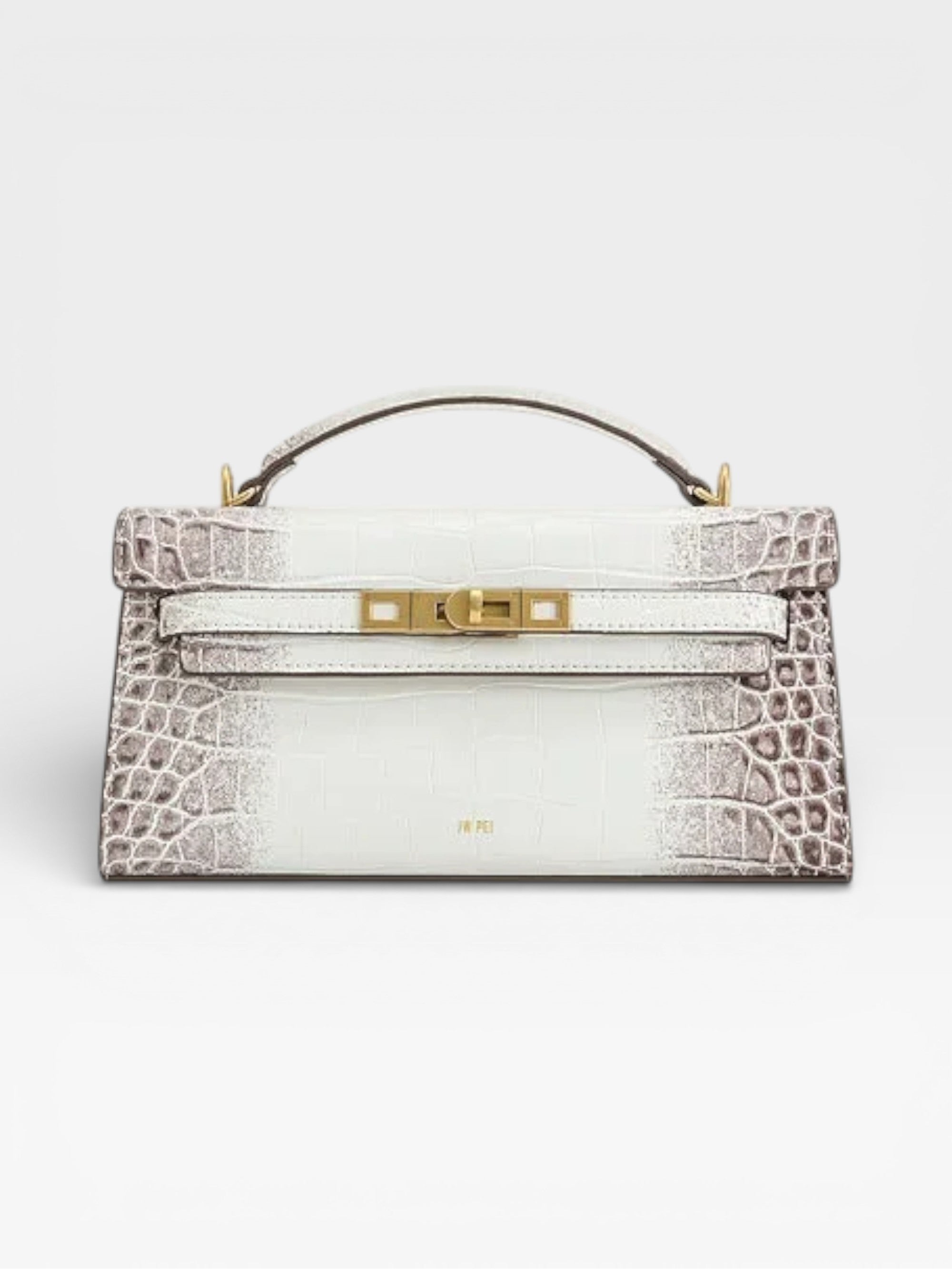 Crocodile-Embossed Leather Square Handbag