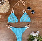Women’s Two-Piece Bikini – Triangle Top with Beaded Ring Straps