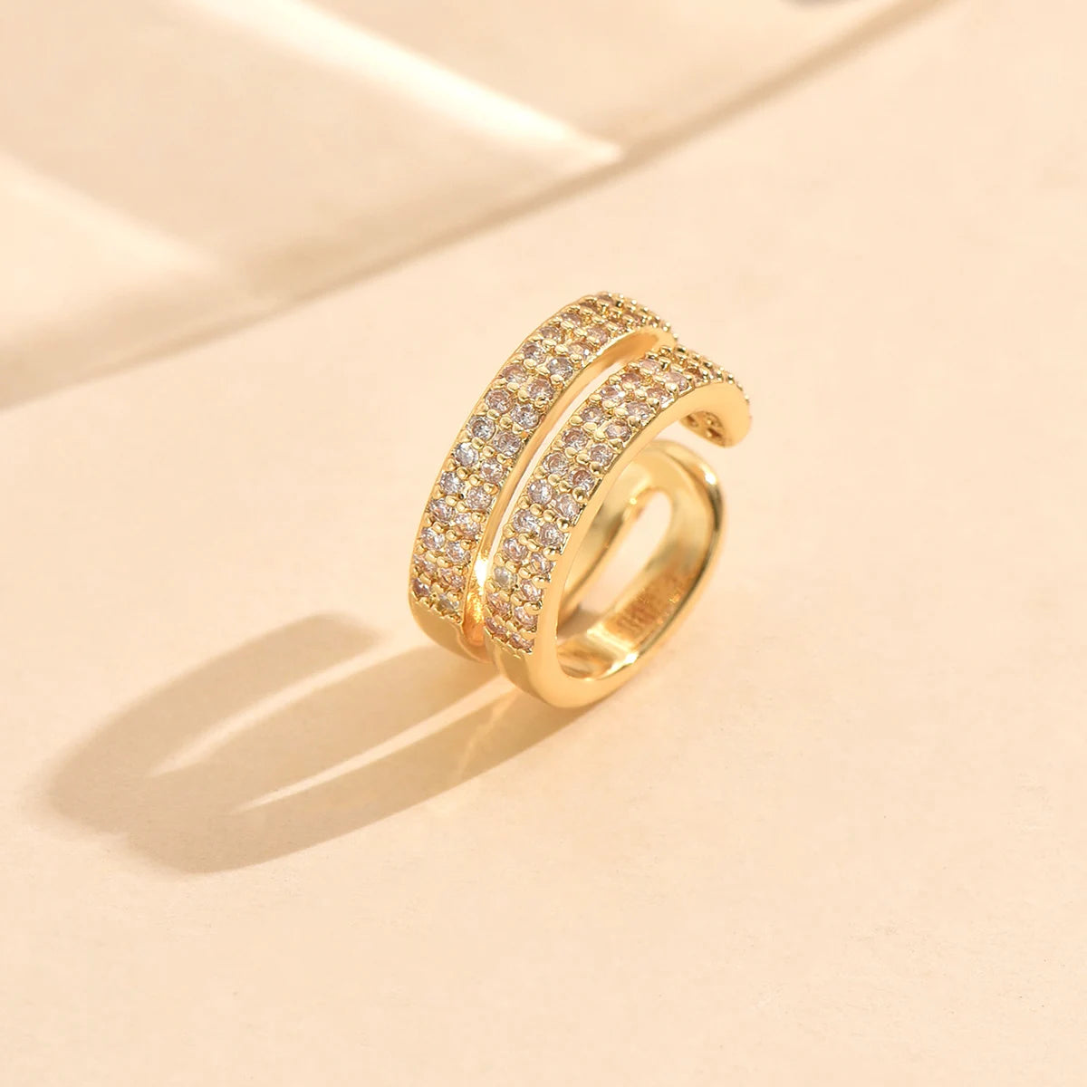 3pcs Gold Zircon Clip-On Earrings Set for Women – Non-Piercing Cuff Style, Trendy Geometric Design