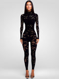 Sheer Hollow Long Sleeve Bodycon Jumpsuit