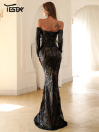 Off-Shoulder Sequin Maxi Dress