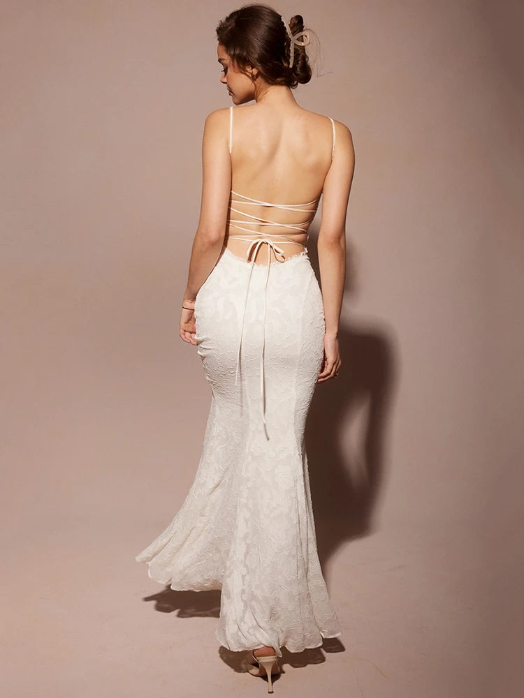 Backless Lace-Up Maxi Bodycon Dress