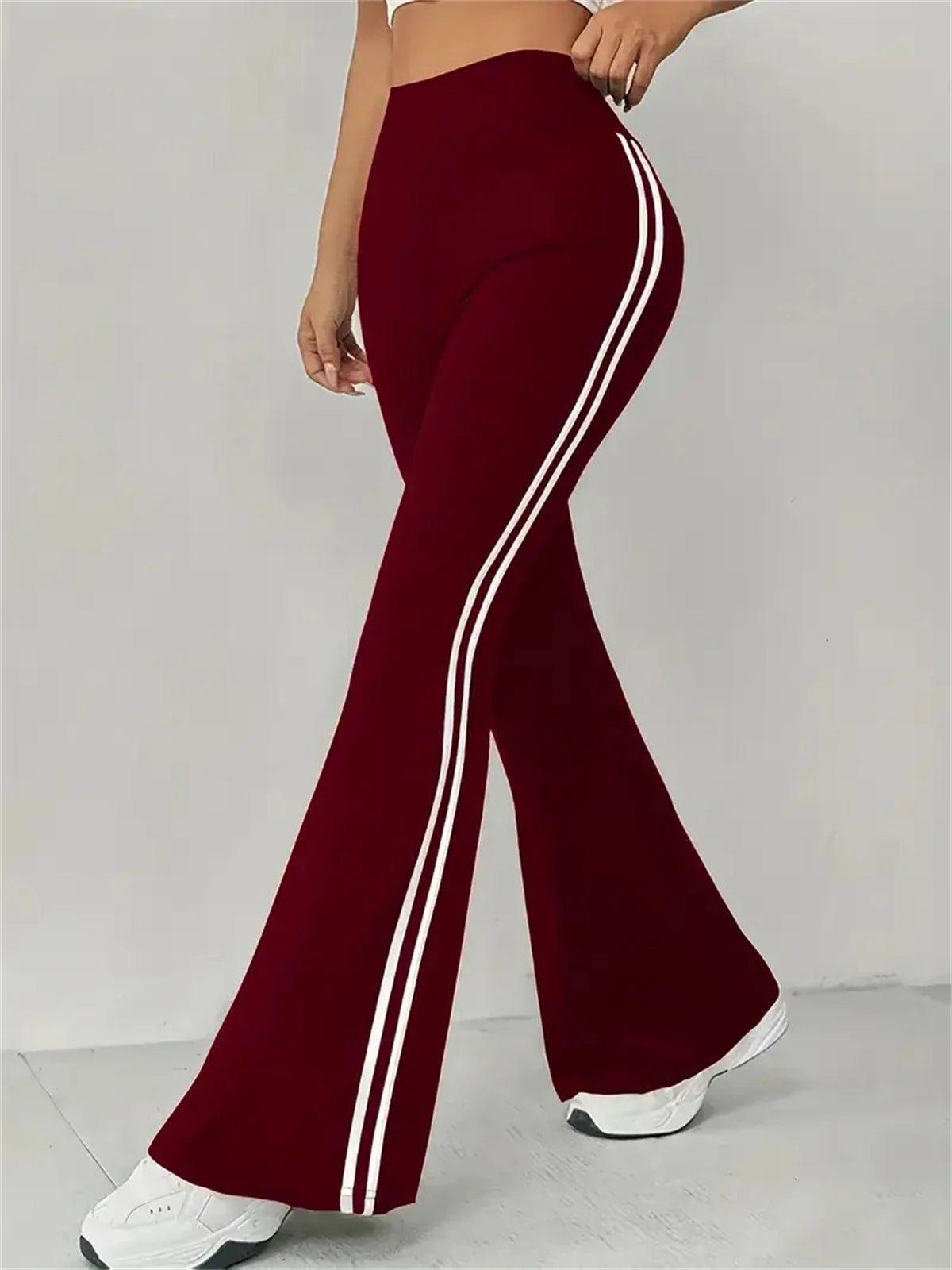 High-Waist Flared Pants – Sporty Side Stripe Streetwear