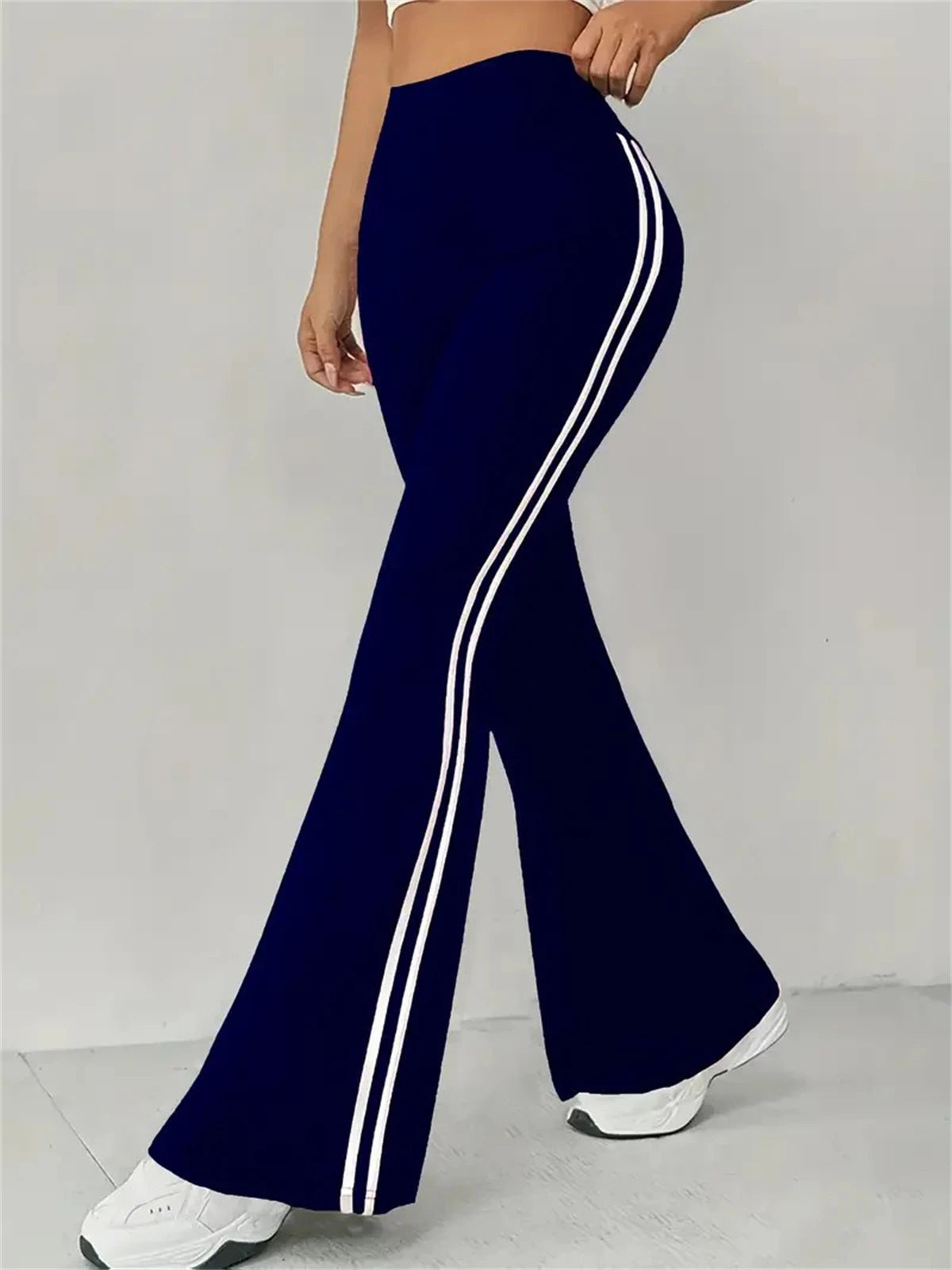 High-Waist Flared Pants – Sporty Side Stripe Streetwear