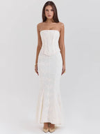 Strapless Lace-Up Crop & Maxi Skirt Set