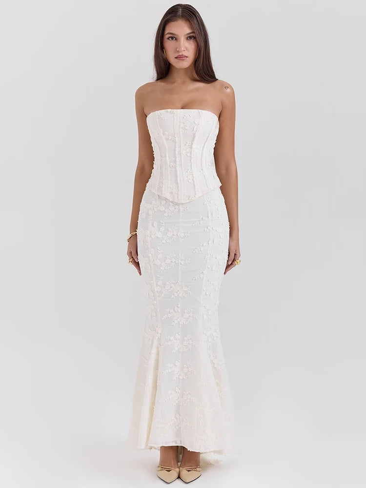 Strapless Lace-Up Crop & Maxi Skirt Set