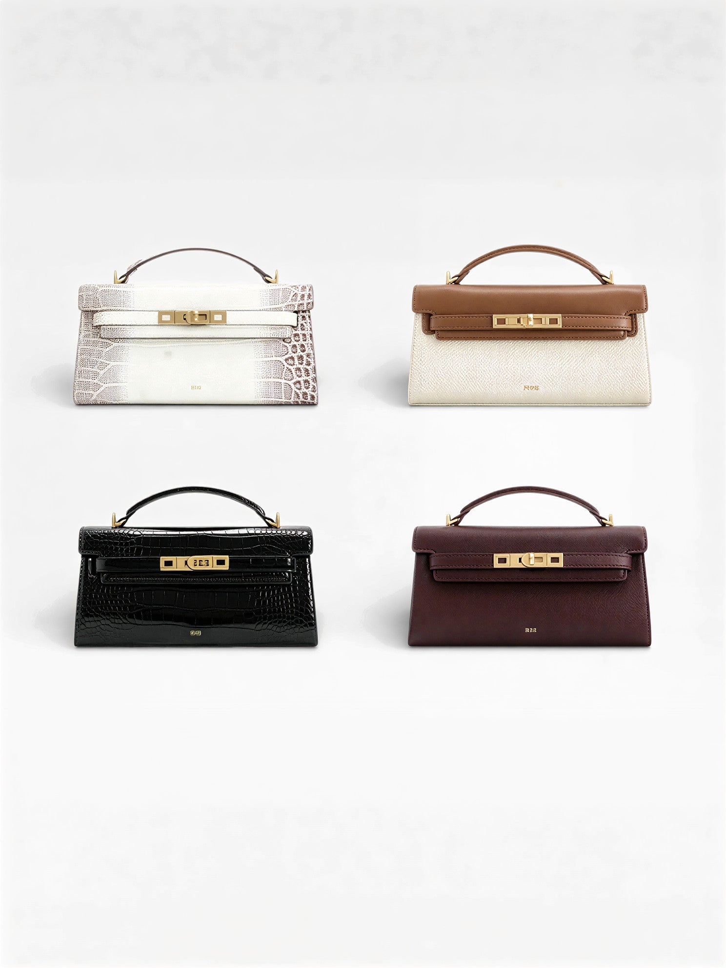 Crocodile-Embossed Leather Square Handbag