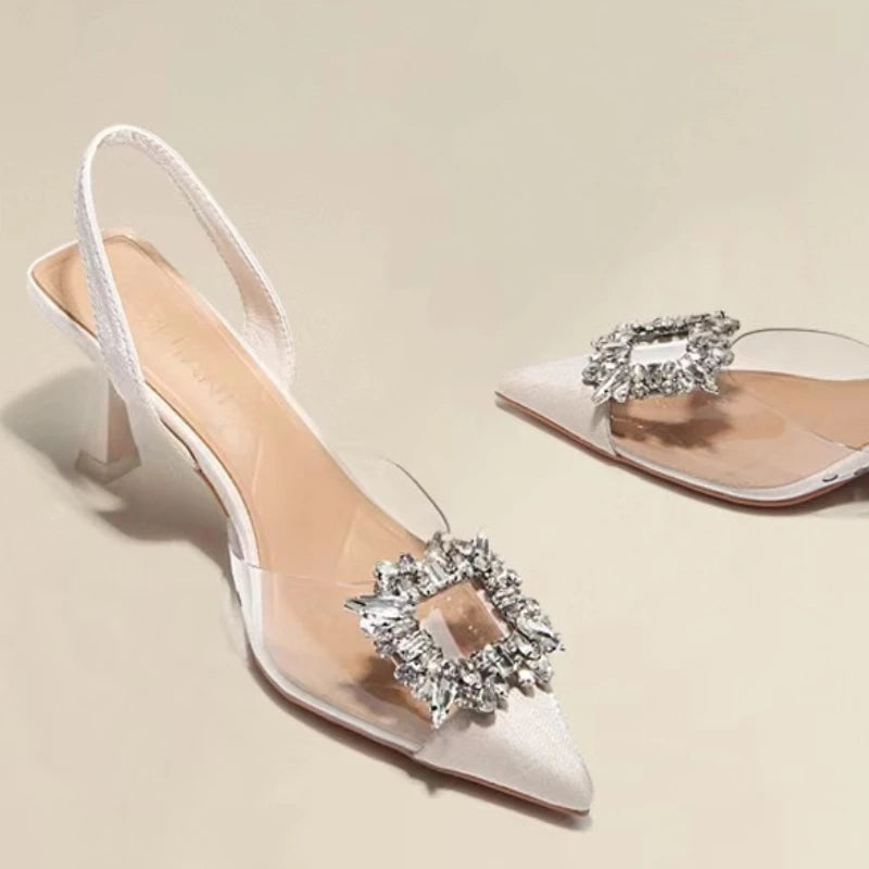 Escarpins à bout pointu en cristal – Talons hauts avec talon sculpté unique