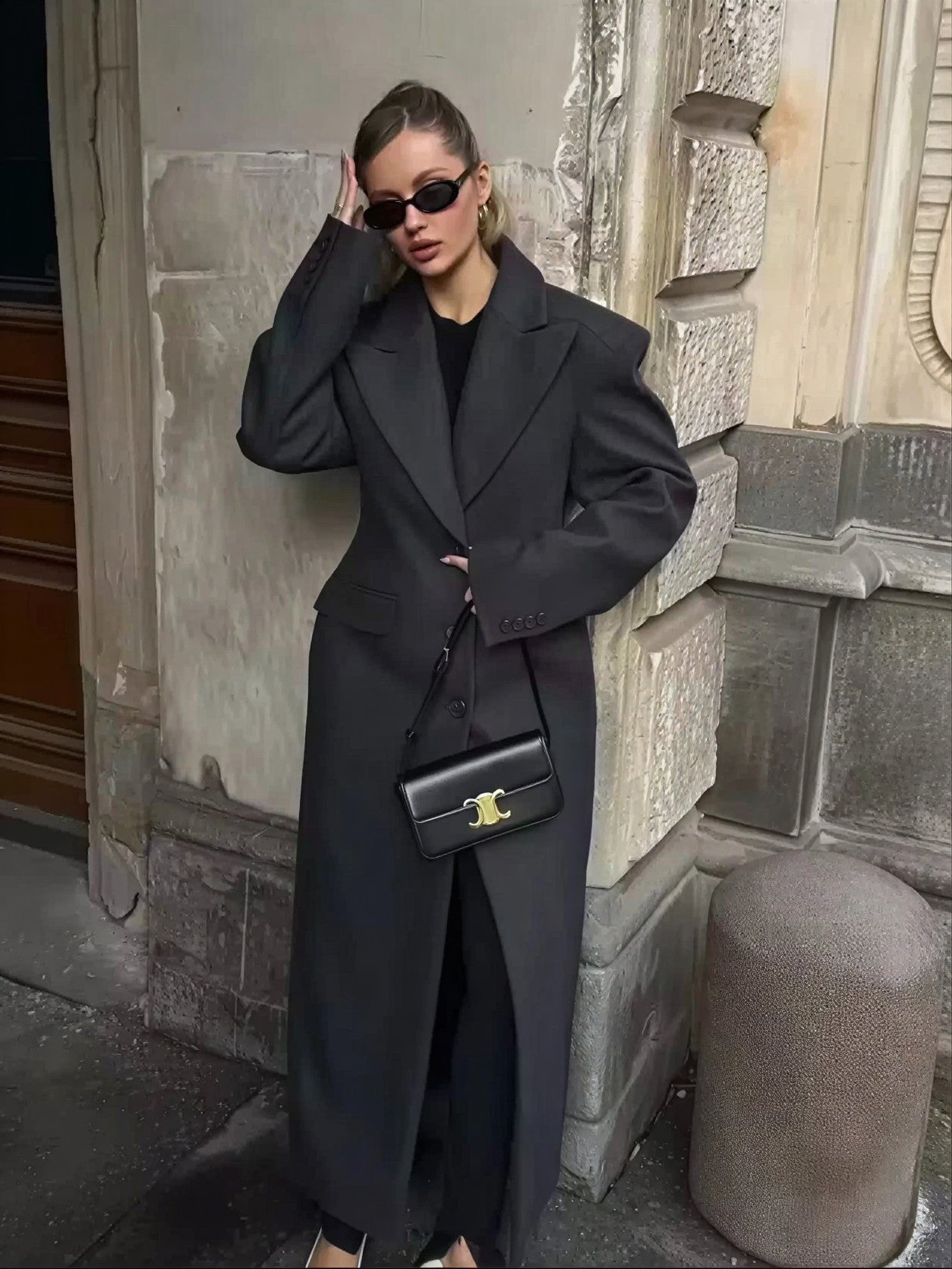 Wool-Blend Overcoat with Lapel Collar