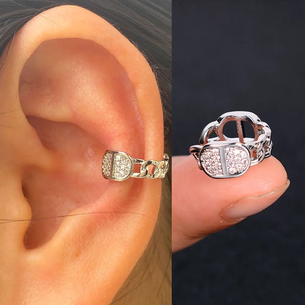 1pc Rainbow CZ Clip-On Ear Cuff – Non-Piercing Geometric Wrap Earring for Women & Girls