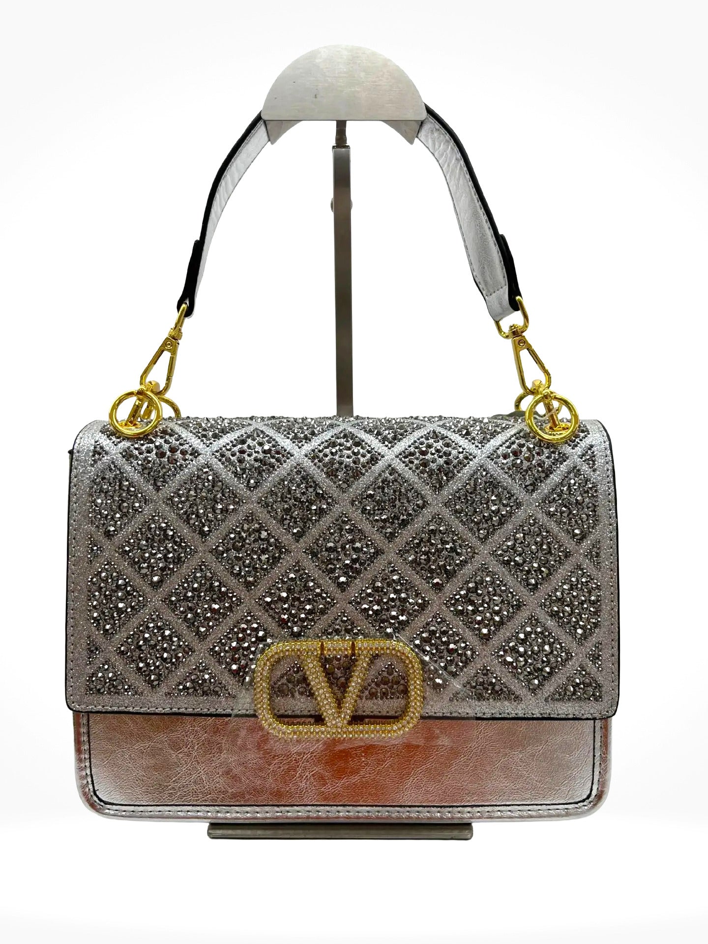 Diamond-Studded Quilted Shoulder Bag