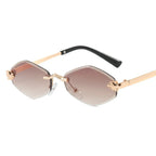 Luxuriöse randlose Polygon-Sonnenbrille für Damen – Vintage Braun Rhombus Gradient UV400 Brillen