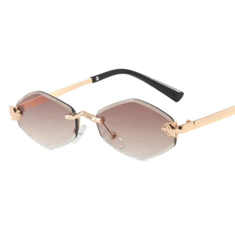 Luxury Rimless Polygon Sunglasses for Women – Vintage Brown Rhombus Gradient UV400 Eyewear