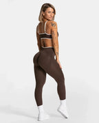 Leggings de sport taille haute sans coutures – Pantalon de yoga uni avec bordure blanche et effet gainant