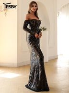 Off-Shoulder Sequin Maxi Dress