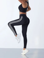 High-Waist Cropped Sport Leggings – Hip-Lifting Striped Fitness Pants for Women