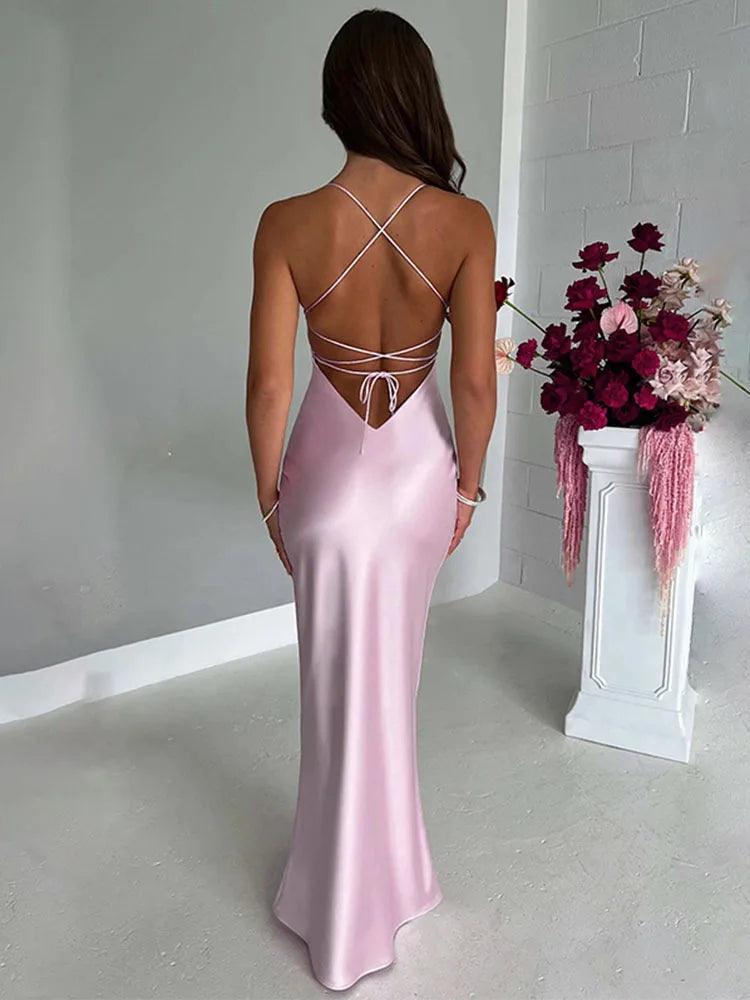 Elegant Satin Evening Dress – Backless Slim Fit with Side Slit