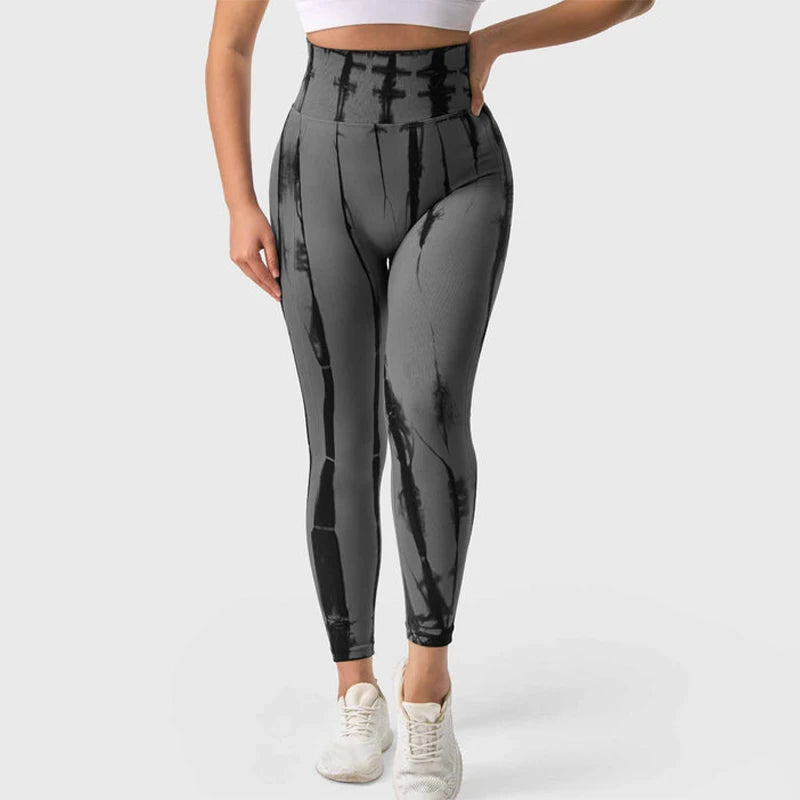 Seamless Tie-Dye Yoga Leggings – High-Waist Push-Up Fitness Tights for Women