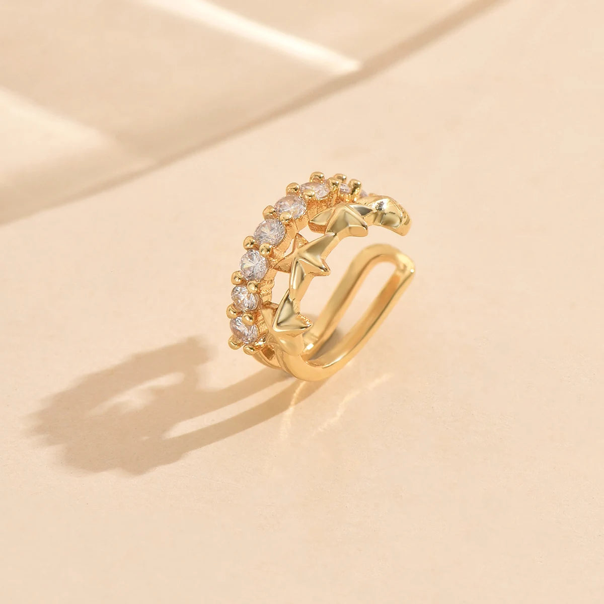 3pcs Gold Zircon Clip-On Earrings Set for Women – Non-Piercing Cuff Style, Trendy Geometric Design