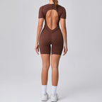 Contour Fit Yoga Romper -Brown