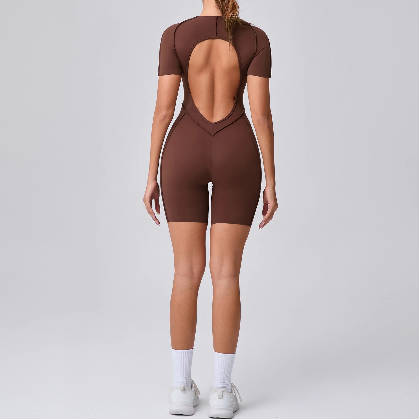 Contour Fit Yoga Romper -Brown