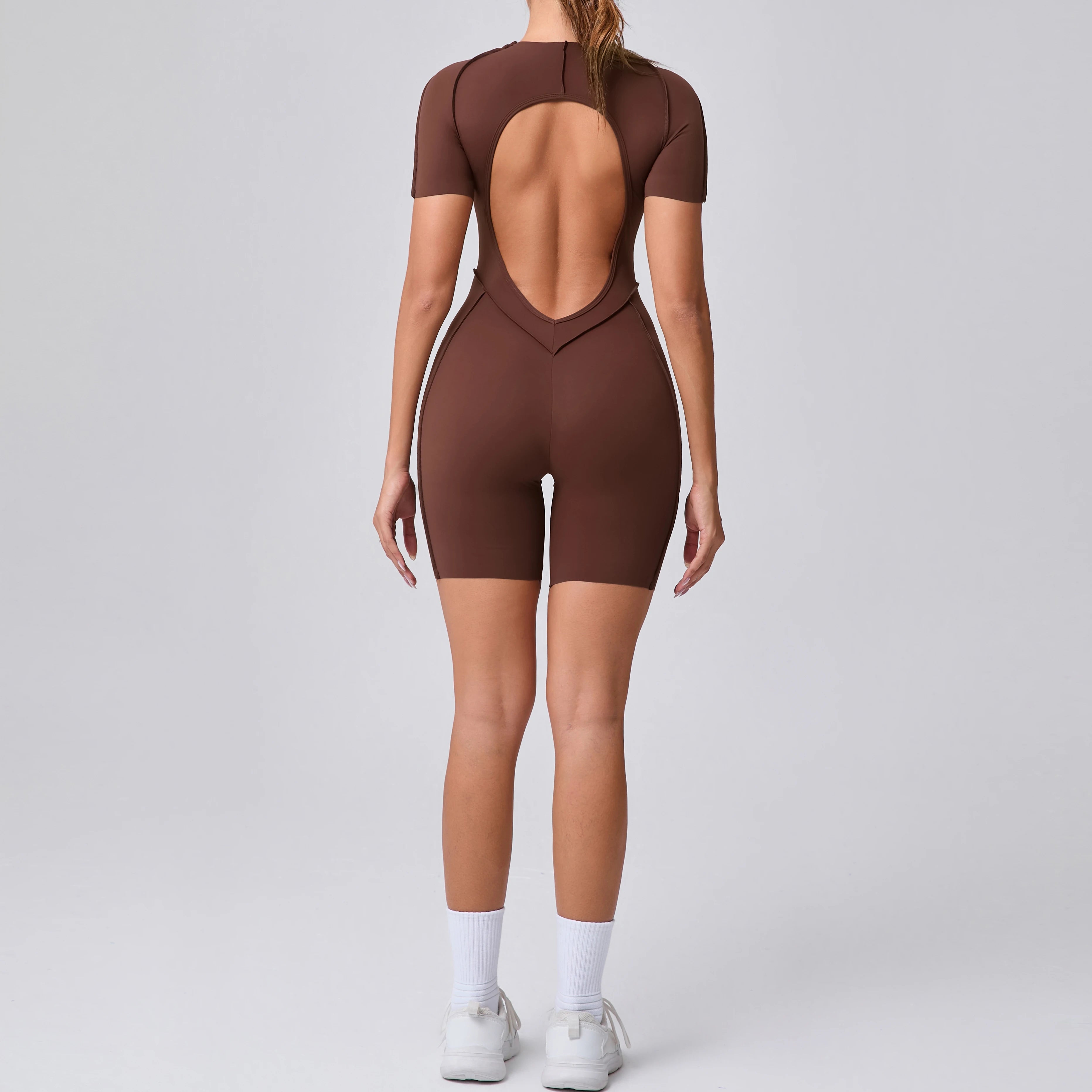 Contour Fit Yoga Romper -Brown