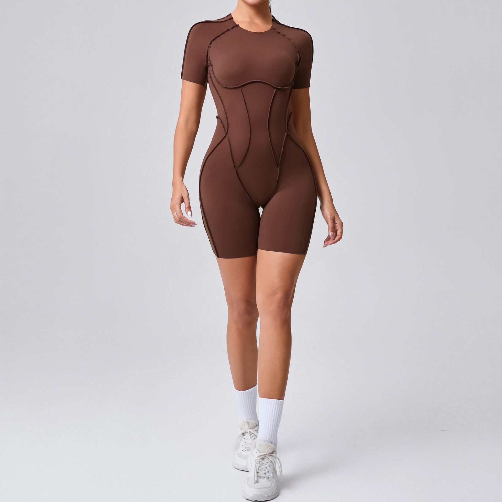 Contour Fit Yoga Romper -Brown