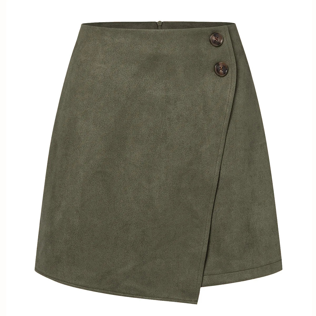 Asymmetric High Waist Mini Skirt – Button Accent