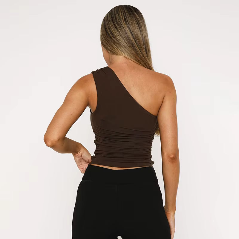 One-Shoulder-Top mit Rüschen – Perlenbesetztes Trägerdetail 