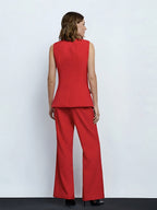 Women's Vintage Two-Piece Suit Set – Sleeveless Vest & Split Straight-Leg Pants | Spring Summer Office Outfit