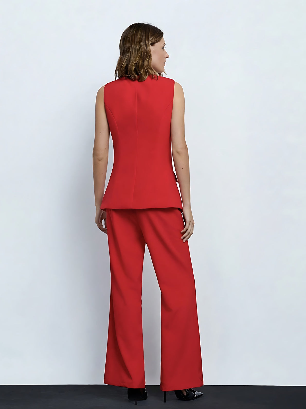 Women's Vintage Two-Piece Suit Set – Sleeveless Vest & Split Straight-Leg Pants | Spring Summer Office Outfit