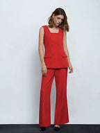 Women's Vintage Two-Piece Suit Set – Sleeveless Vest & Split Straight-Leg Pants | Spring Summer Office Outfit