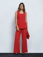 Women's Vintage Two-Piece Suit Set – Sleeveless Vest & Split Straight-Leg Pants | Spring Summer Office Outfit