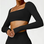 Seamless Square Neck Gym Top – Long Sleeve Compression Crop