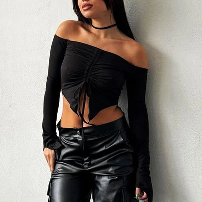 Siren Off-Shoulder Ruched Long Sleeve Top