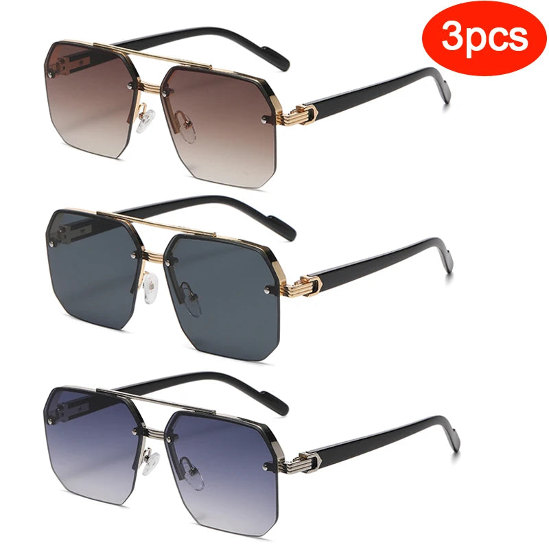 Oversized Retro Square Sunglasses – Double Bridge UV400 Gradient Shades
