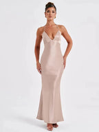 Elegant Satin Evening Dress – Backless Slim Fit with Side Slit