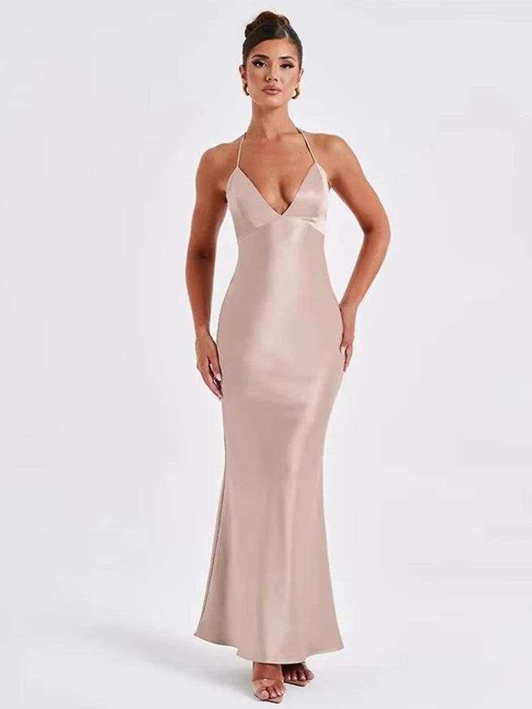 Elegant Satin Evening Dress – Backless Slim Fit with Side Slit