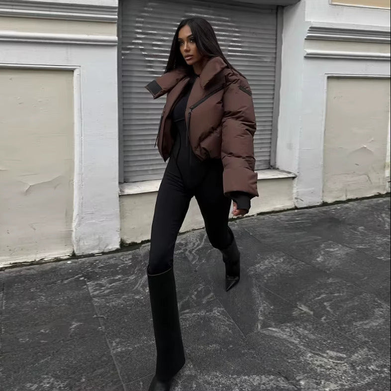 Stand Collar Cotton-Filled Zipper Jacket